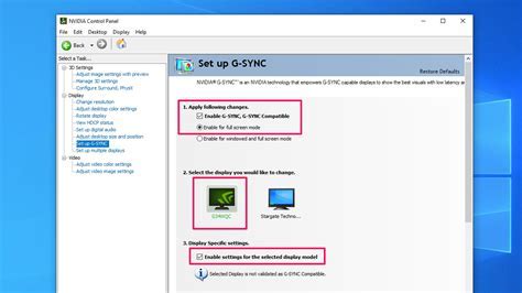 Активация G-Sync в настройках Nvidia Control Panel