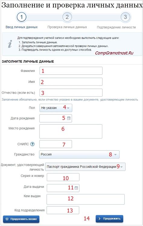 Ввод и проверка личных данных