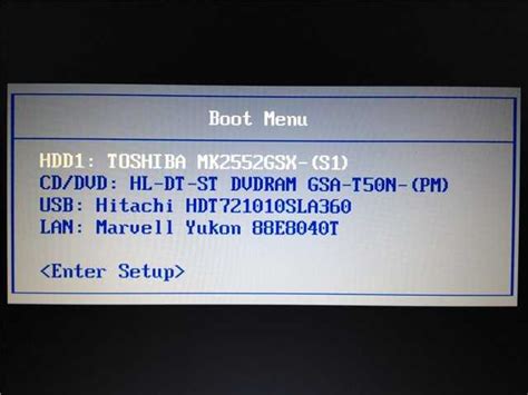 Выбор устройства загрузки в меню Boot Menu на ноутбуке HP