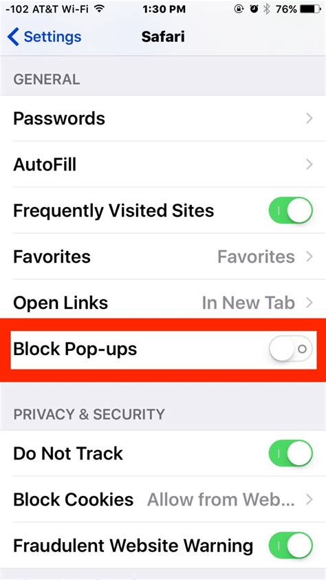 Избавление от рекламных всплывающих окон в Safari