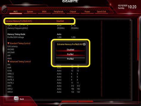 Описание XMP профиля в BIOS Gigabyte B550