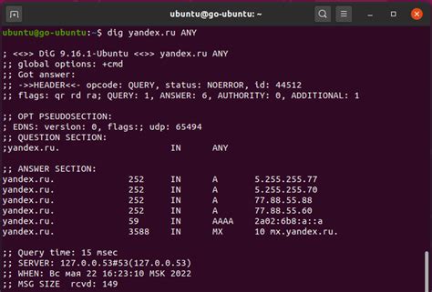 Проверка с помощью команды dig