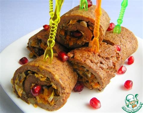 Рецепт 1: Рулет из печени с грибами