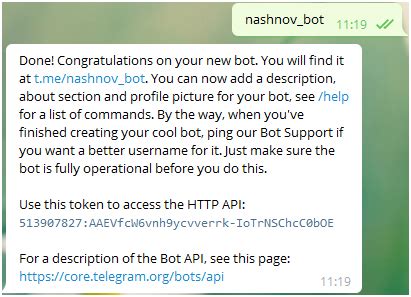 Шаг 2: Получение API-ключа для бота